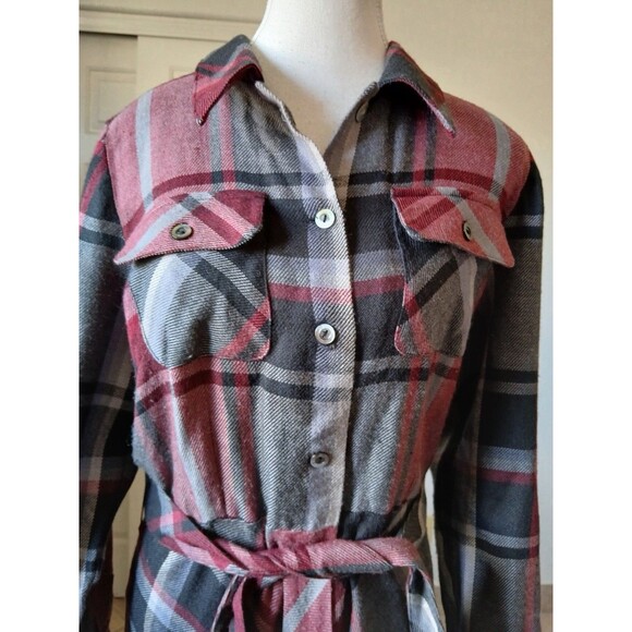 Soft Surroundings Women’s M Plaid Shirt Dress Long Sleeve Button Front Belted - Picture 5 of 12